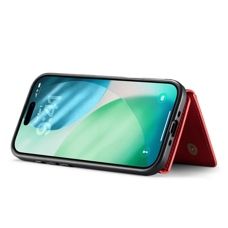 DG.MING Série M2 para iPhone 17 Capa de Ar em Couro PU + PC + TPU Capa de Celular Carteira Destacável - Vermelho