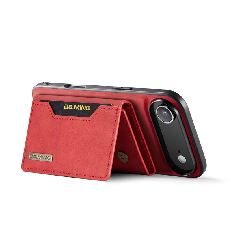 DG.MING Série M2 para iPhone 17 Capa de Ar em Couro PU + PC + TPU Capa de Celular Carteira Destacável - Vermelho