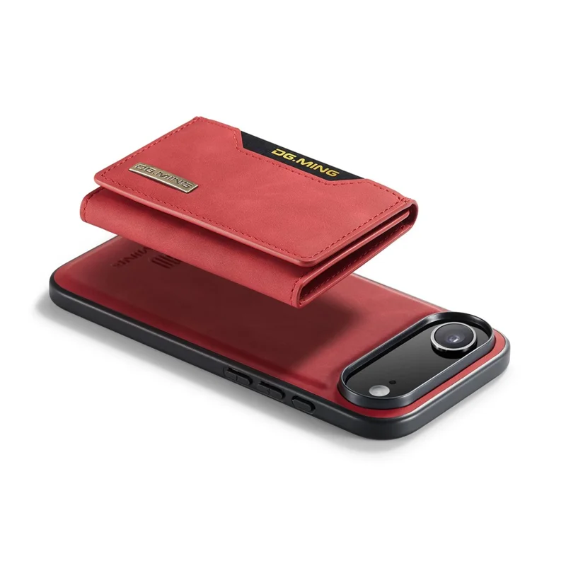 DG.MING Série M2 para iPhone 17 Capa de Ar em Couro PU + PC + TPU Capa de Celular Carteira Destacável - Vermelho