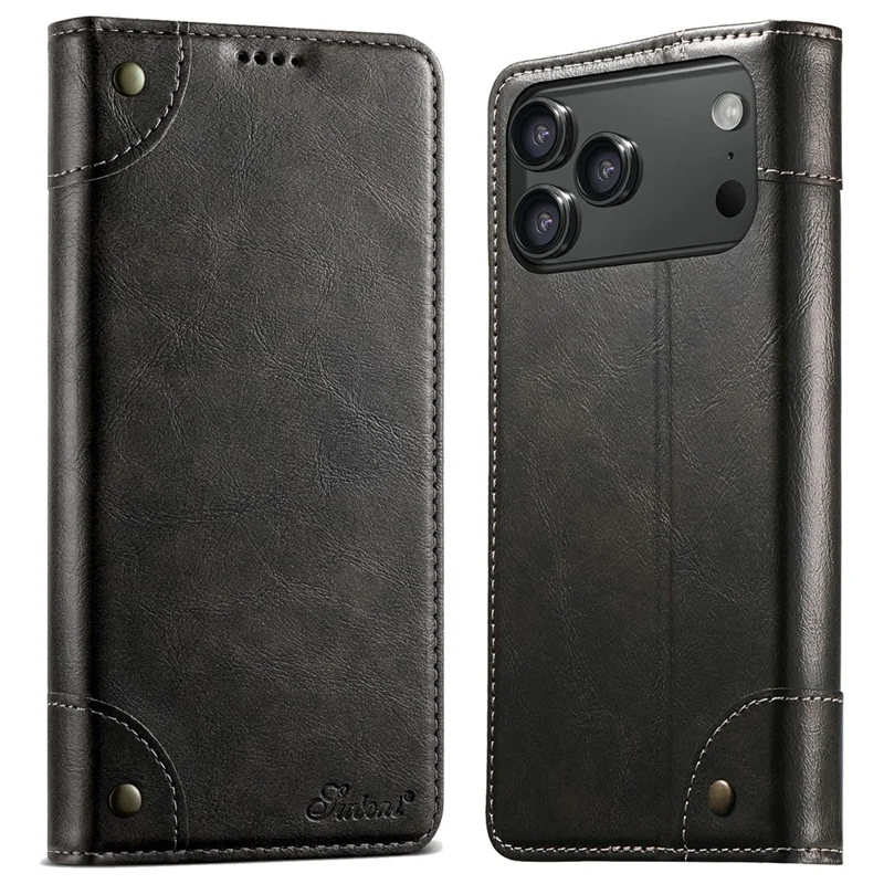 SUTENI für iPhone 17 Pro Max Hülle aus PU-Leder mit Ständer und Geldbörse - Schwarz