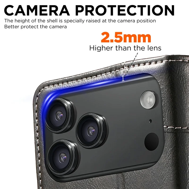 SUTENI для iPhone 17 Pro Чехол из искусственной кожи со складной подставкой и отделением для карт - Черный