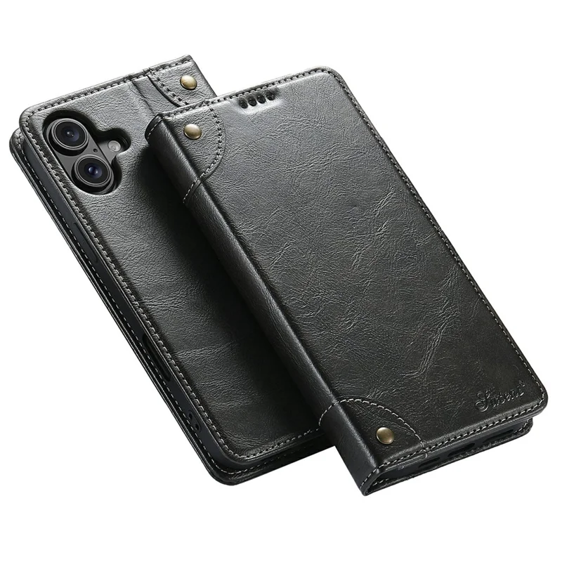 SUTENI Funda de Cuero con Soporte Tipo Cartera para iPhone 17 - Negro