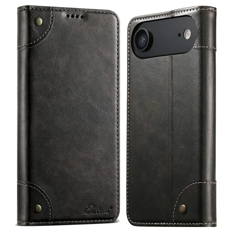 SUTENI For iPhone Air Case PU Leather Stand Wallet Phone Cover - Black