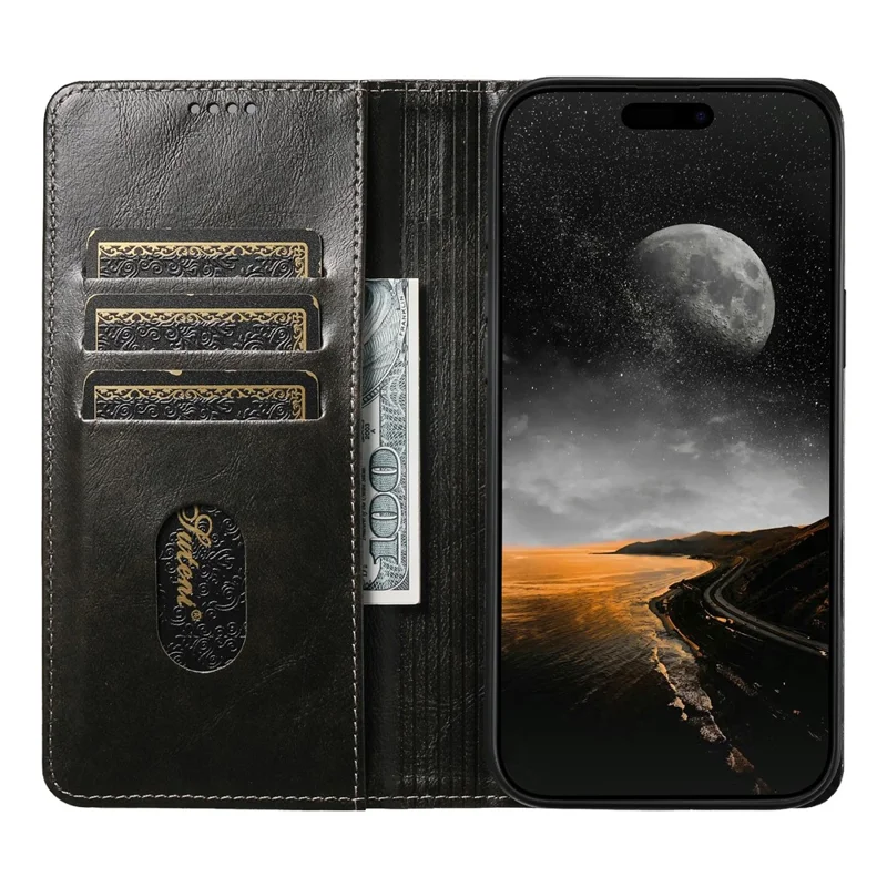 SUTENI For iPhone Air Case PU Leather Stand Wallet Phone Cover - Black