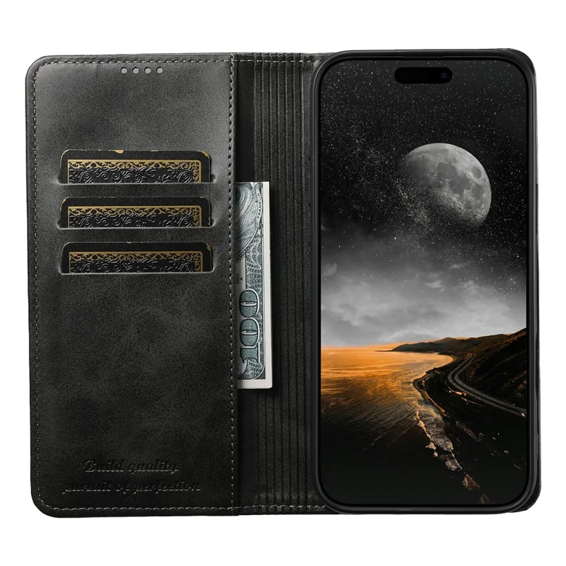SUTENI For iPhone 17 Pro Max Case PU Leather Wallet Stand Magnetic Closing Phone Cover - Black