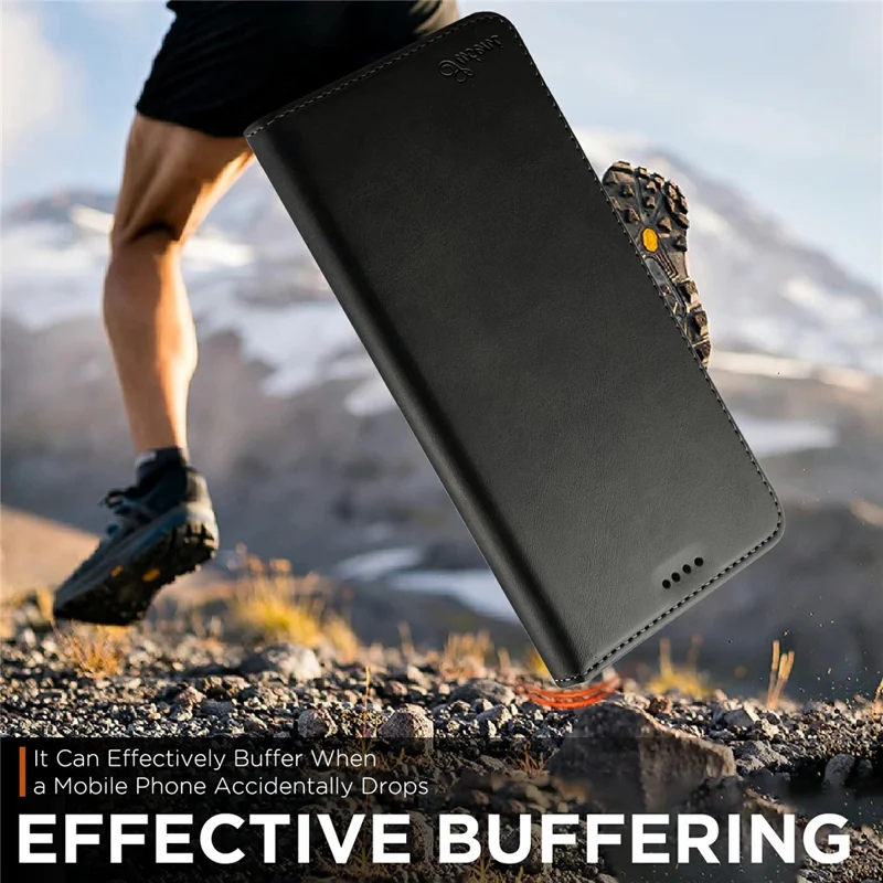 SUTENI For iPhone 17 Pro Max Case PU Leather Wallet Stand Magnetic Closing Phone Cover - Black