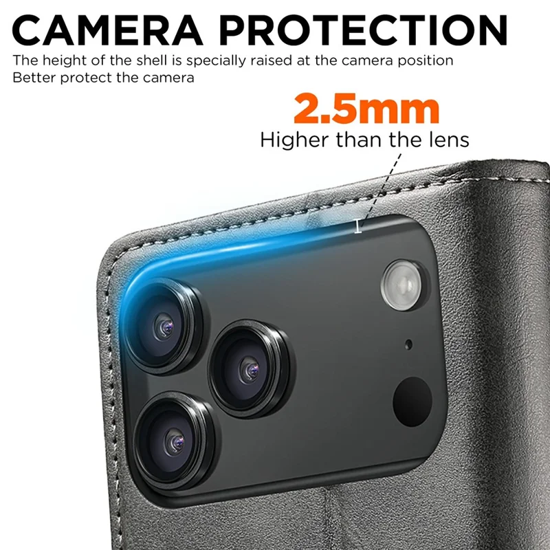 SUTENI For iPhone 17 Pro Case PU Leather Wallet Stand Magnetic Closing Phone Cover - Black