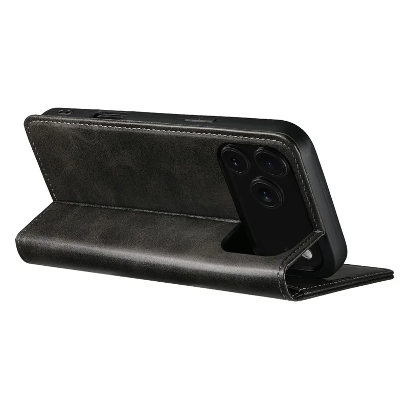 SUTENI For iPhone 17 Pro Case PU Leather Wallet Stand Magnetic Closing Phone Cover - Black