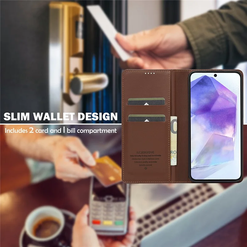 Capa LC.IMEEKE Série L1 para Samsung Galaxy S25 FE - Carteira em Couro PU com Suporte de Proteção - Marrom