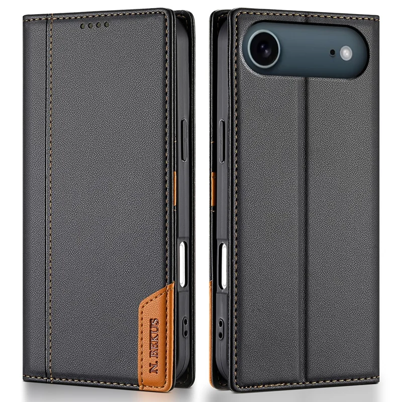 N.BEKUS P3 Funda Tipo Cartera con Bloqueo RFID para iPhone 17 con Soporte - Cuero PU Negro