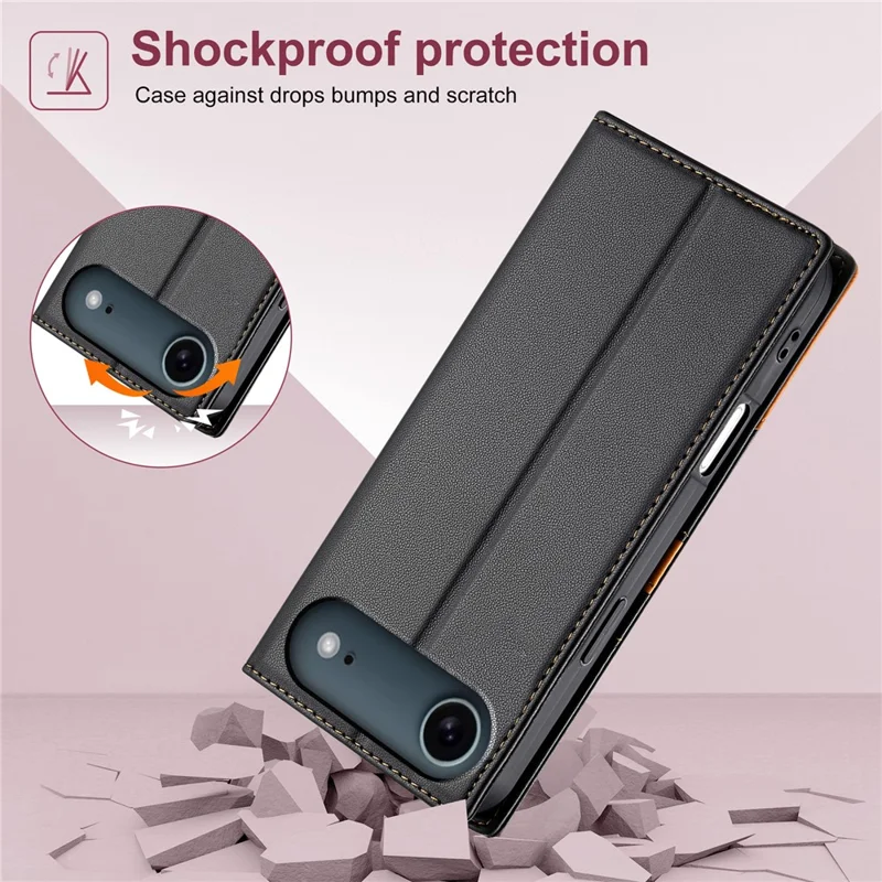 N.BEKUS P3 Funda Tipo Cartera con Bloqueo RFID para iPhone 17 con Soporte - Cuero PU Negro