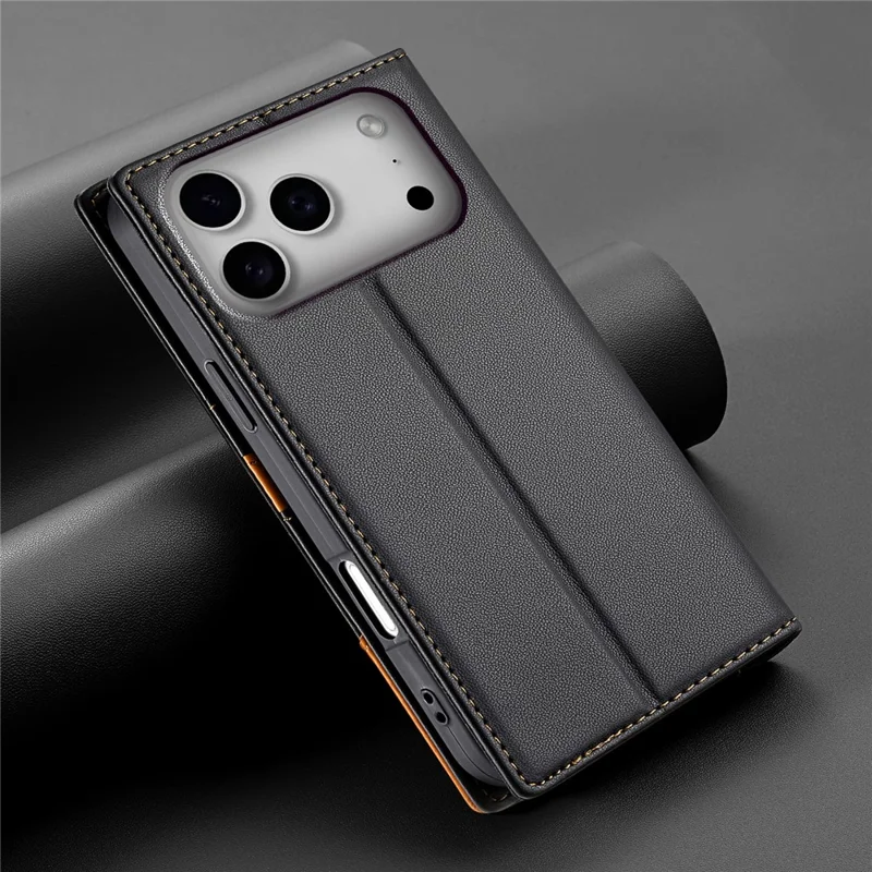 N.BEKUS P3 Funda tipo cartera con bloqueo RFID para iPhone 17 Pro con soporte de cuero PU tipo libro - Negro