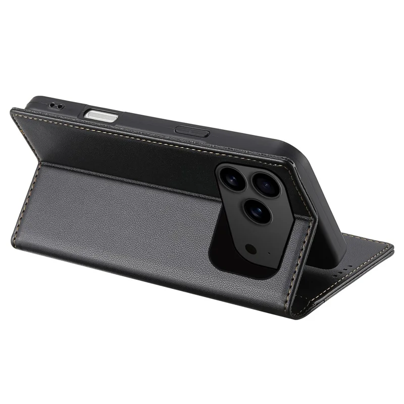 N.BEKUS P3 Funda tipo cartera con bloqueo RFID para iPhone 17 Pro con soporte de cuero PU tipo libro - Negro