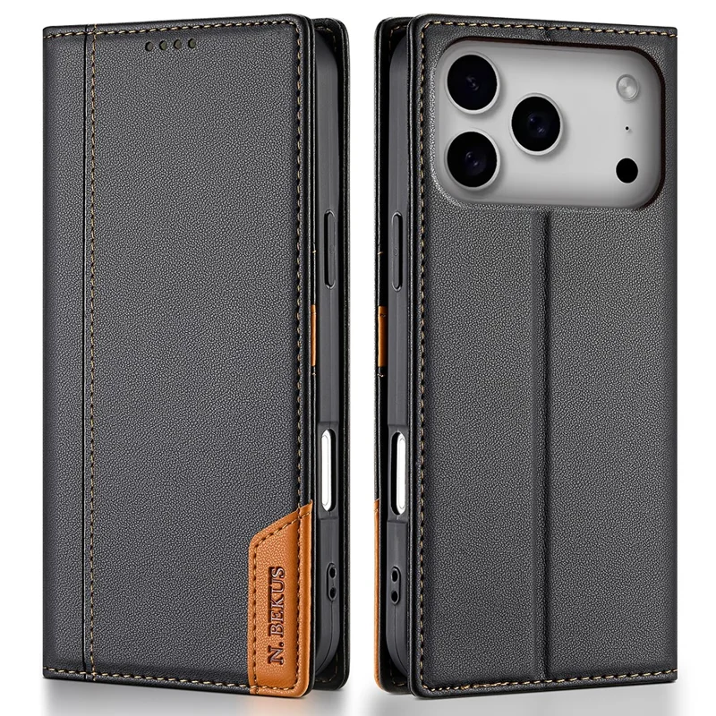 N.BEKUS P3 Étui Portefeuille en Cuir PU avec Blocage RFID et Support pour iPhone 17 Pro Max - Noir