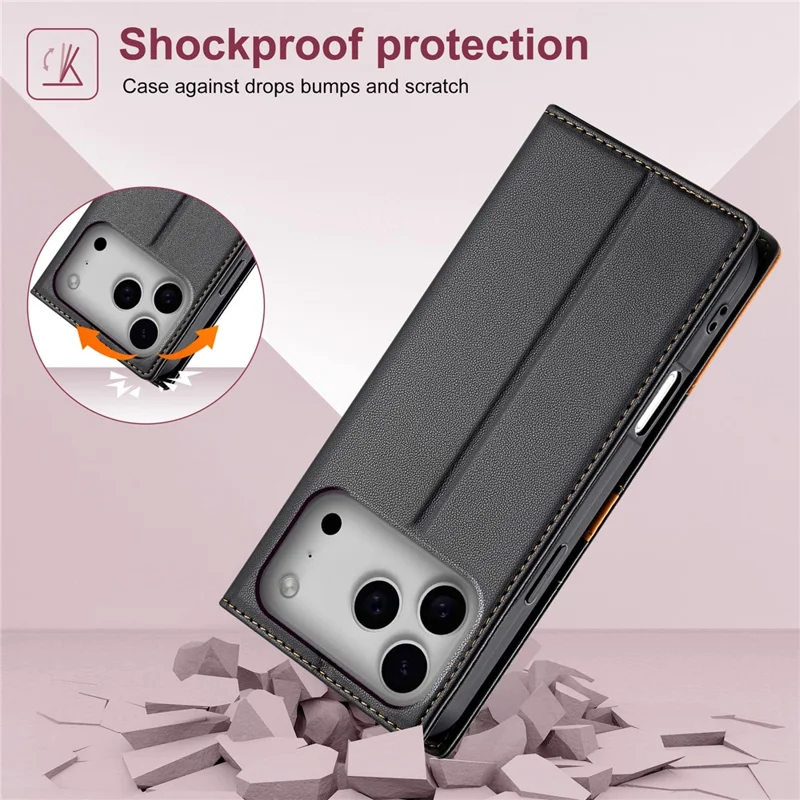 N.BEKUS P3 Étui Portefeuille en Cuir PU avec Blocage RFID et Support pour iPhone 17 Pro Max - Noir