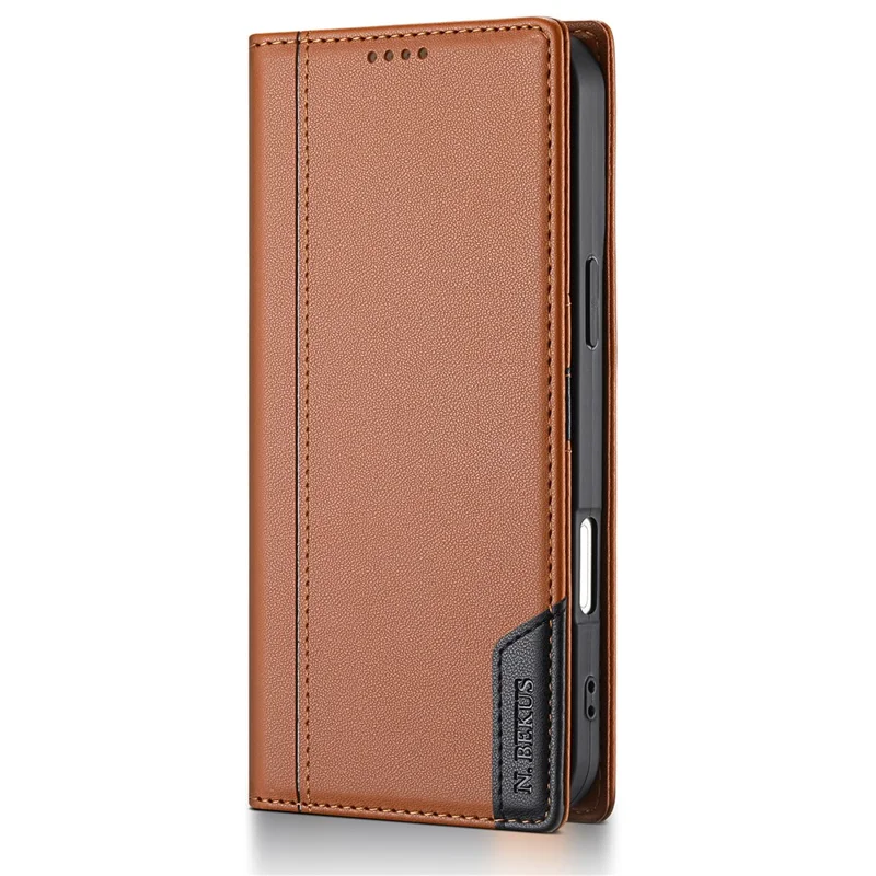N.BEKUS P3 Funda Cartera con Bloqueo RFID para iPhone 17 Pro Max con Soporte de Cuero PU Tipo Libro - Marrón
