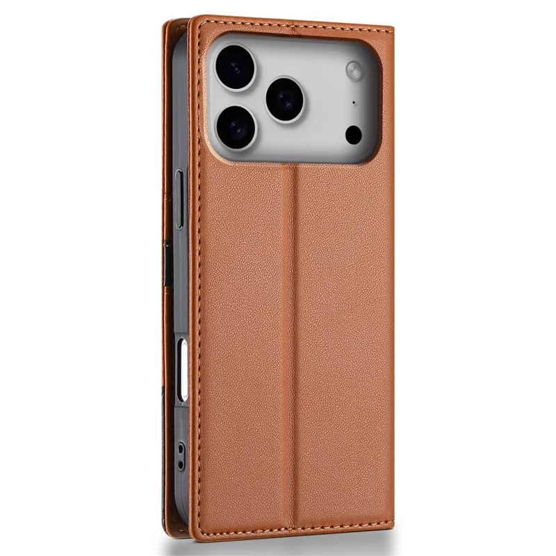 N.BEKUS P3 Funda Cartera con Bloqueo RFID para iPhone 17 Pro Max con Soporte de Cuero PU Tipo Libro - Marrón