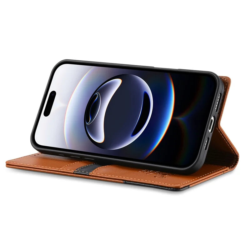 N.BEKUS P3 Funda Cartera con Bloqueo RFID para iPhone 17 Pro Max con Soporte de Cuero PU Tipo Libro - Marrón