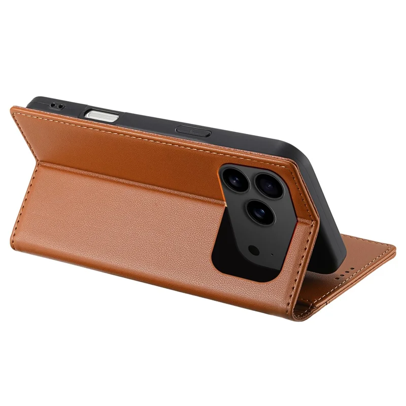 N.BEKUS P3 Funda Cartera con Bloqueo RFID para iPhone 17 Pro Max con Soporte de Cuero PU Tipo Libro - Marrón