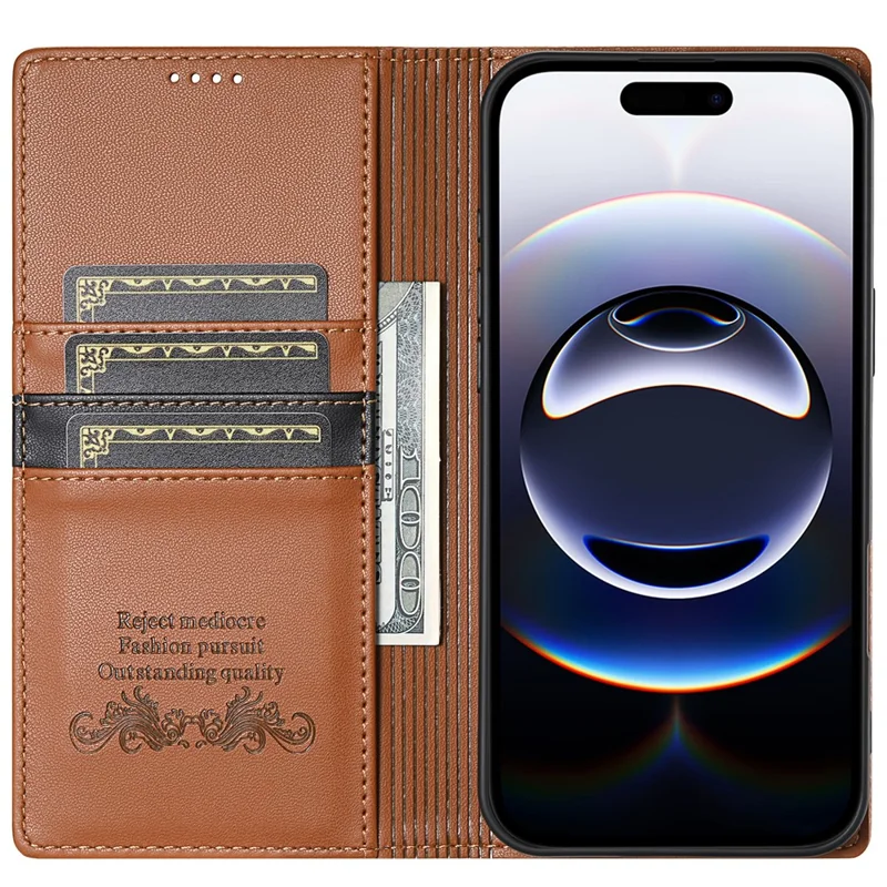 N.BEKUS P3 Funda Cartera con Bloqueo RFID para iPhone 17 Pro Max con Soporte de Cuero PU Tipo Libro - Marrón