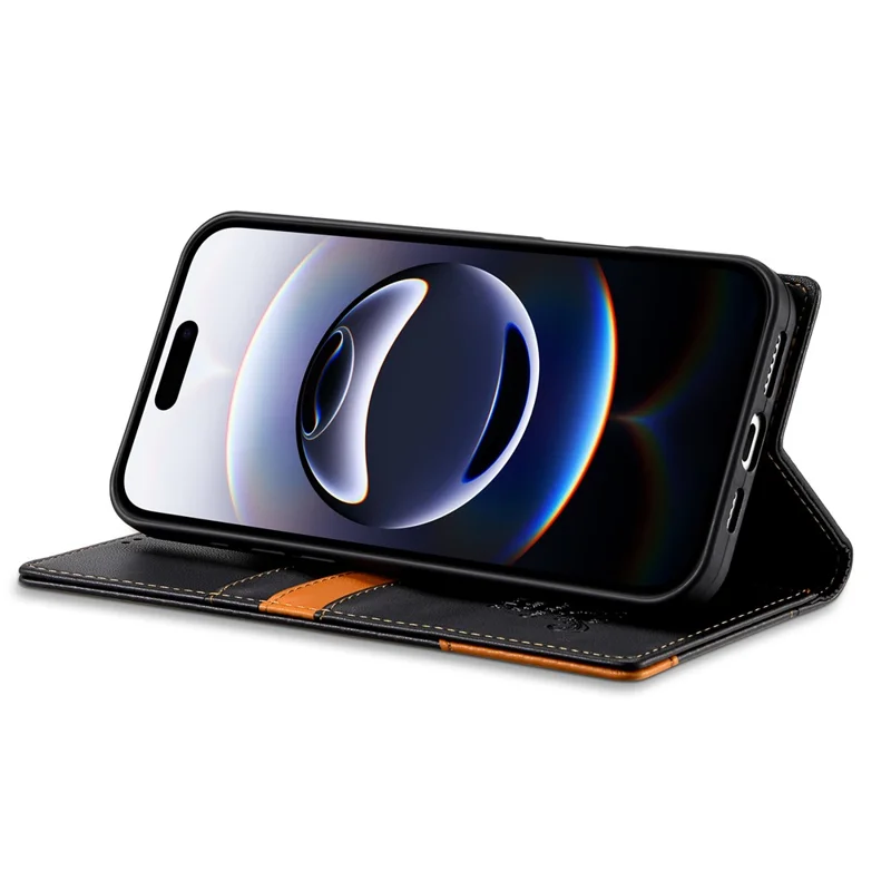 Чехол N.BEKUS P3 для iPhone 16 с блокировкой RFID, подставкой-кошельком, из искусственной кожи с флип-крышкой - Черный