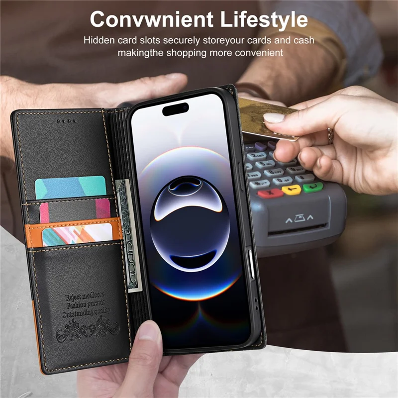 Чехол N.BEKUS P3 для iPhone 16 с блокировкой RFID, подставкой-кошельком, из искусственной кожи с флип-крышкой - Черный
