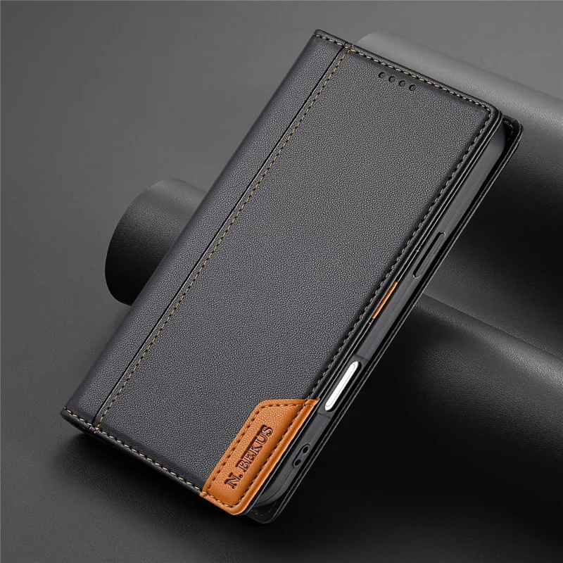 N.BEKUS P3 Para iPhone 16 Pro Max Funda Cartera con Bloqueo RFID Soporte de Piel de PU Tapa de Teléfono - Negro