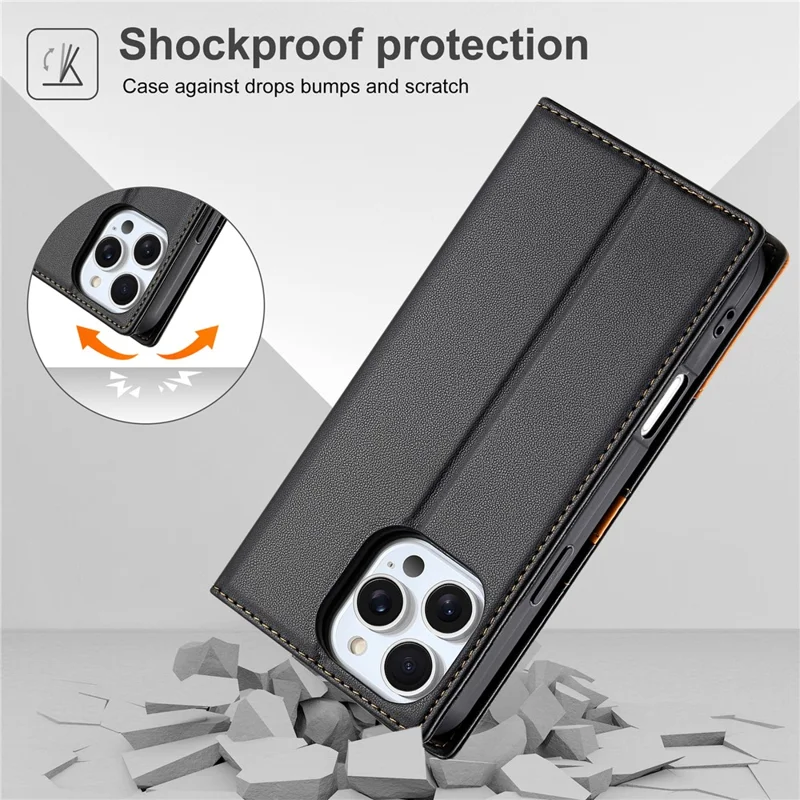 N.BEKUS P3 Para iPhone 16 Pro Max Funda Cartera con Bloqueo RFID Soporte de Piel de PU Tapa de Teléfono - Negro