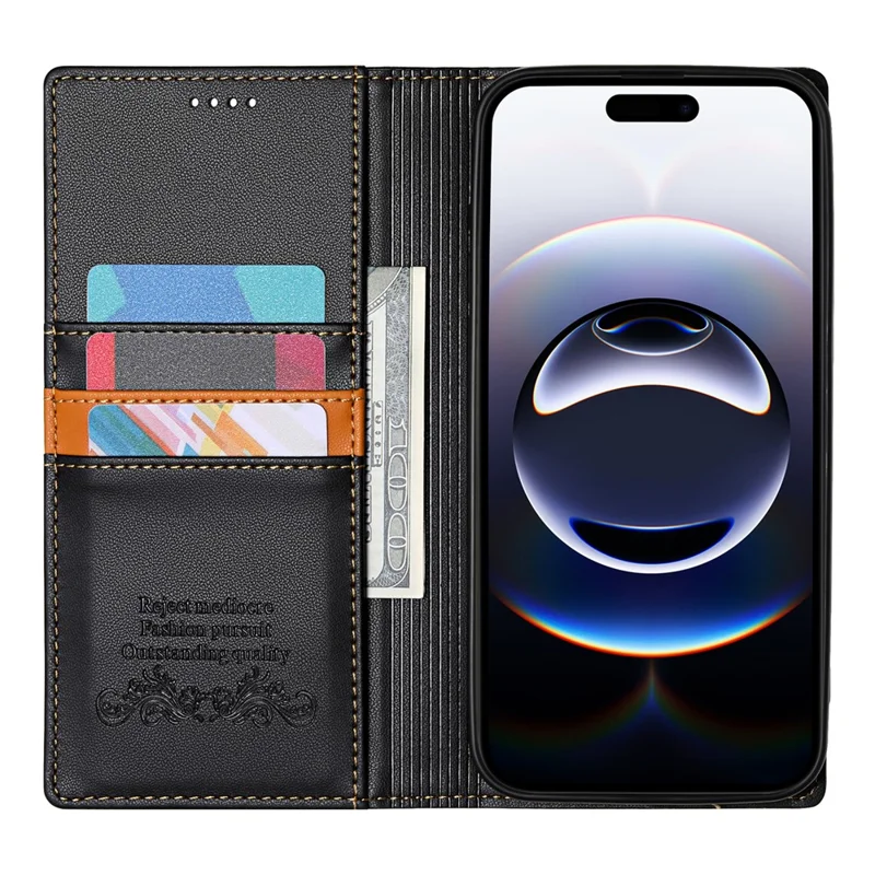 Чехол N.BEKUS P3 для iPhone 16e с блокировкой RFID, подставкой и флип-обложкой из искусственной кожи - Черный