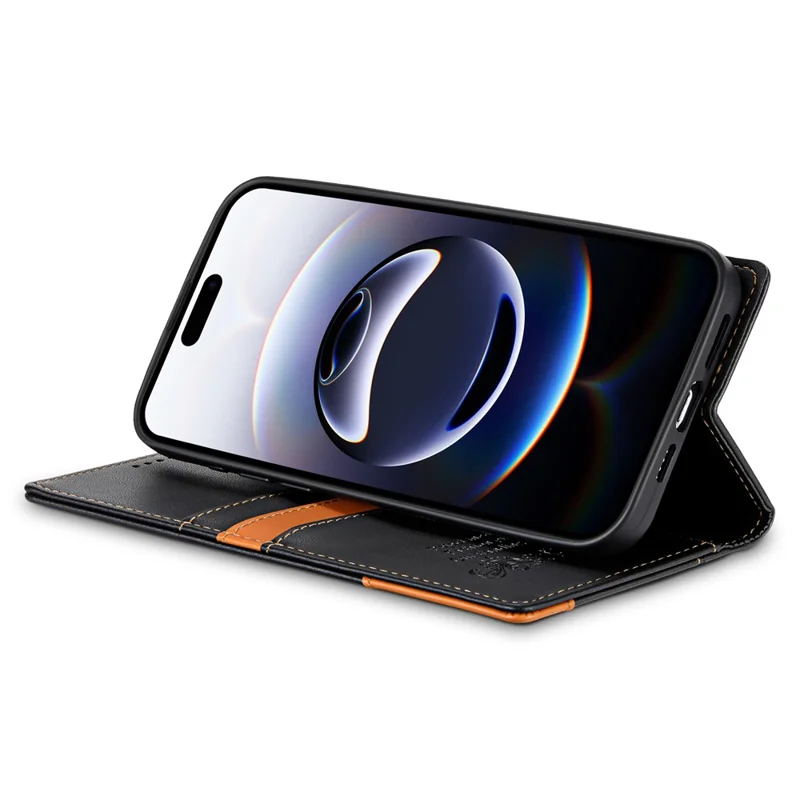 Чехол N.BEKUS P3 для iPhone 16e с блокировкой RFID, подставкой и флип-обложкой из искусственной кожи - Черный