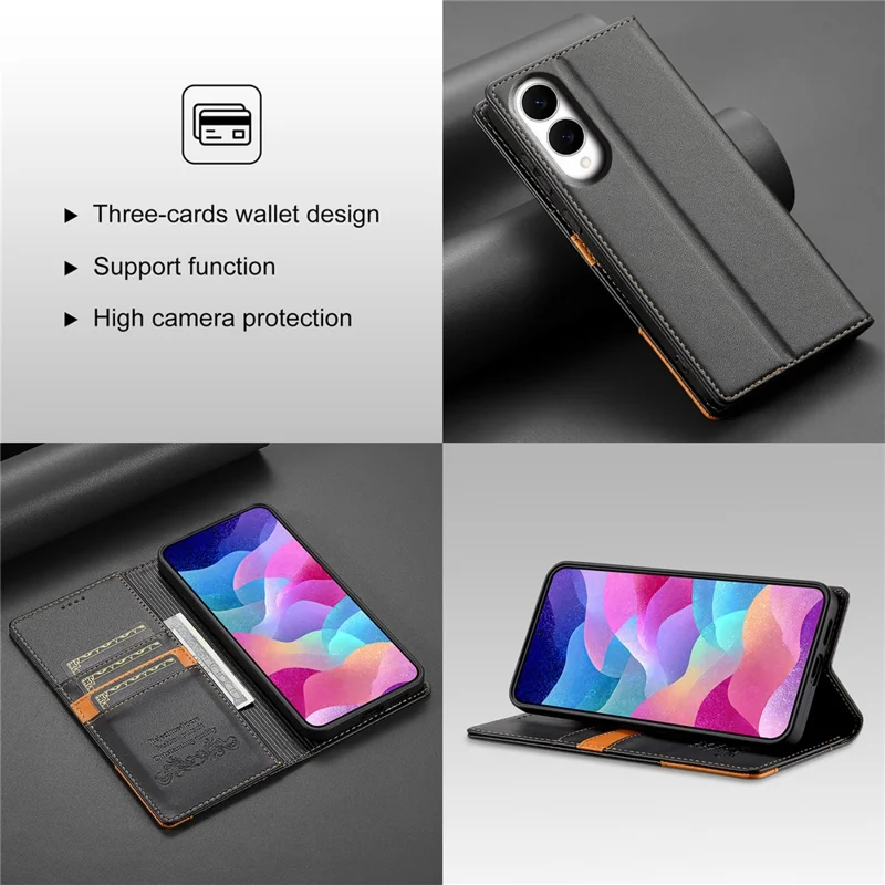 Чехол N.BEKUS P3 для Samsung Galaxy S25 Edge с блокировкой RFID, подставкой и откидной крышкой из искусственной кожи - Черный
