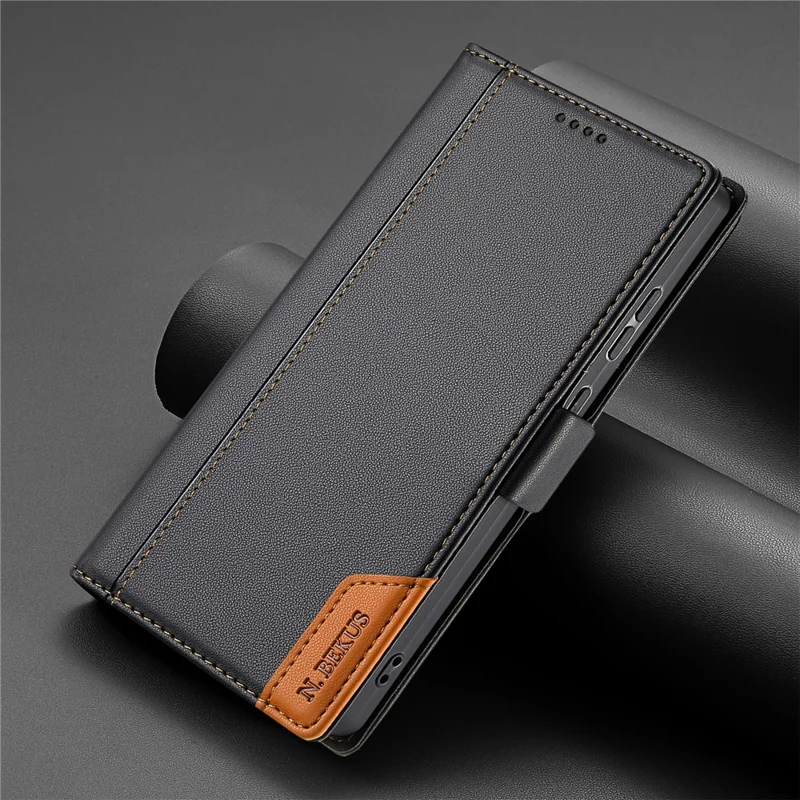 Чехол-книжка N.BEKUS P3 для Samsung Galaxy S25 Ultra с блокировкой RFID, подставкой и отделением для карт, кожа PU, черный