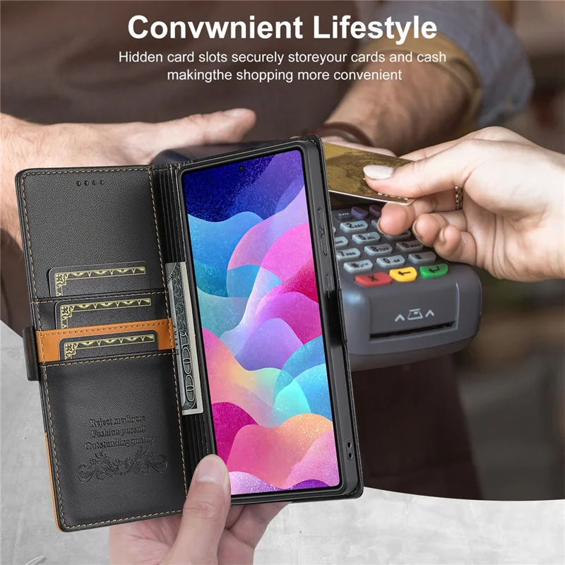 Чехол-книжка N.BEKUS P3 для Samsung Galaxy S25 Ultra с блокировкой RFID, подставкой и отделением для карт, кожа PU, черный