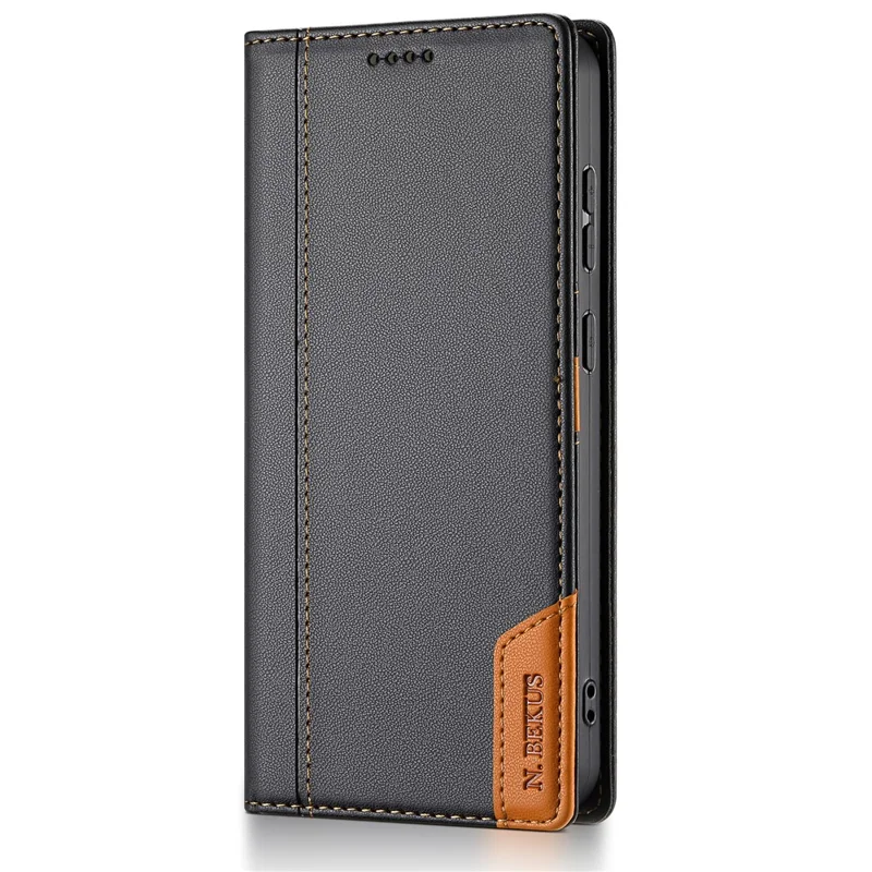 N.BEKUS P3 Funda tipo cartera para Samsung Galaxy S25 FE con bloqueo RFID, soporte y cubierta abatible de cuero PU - Negro