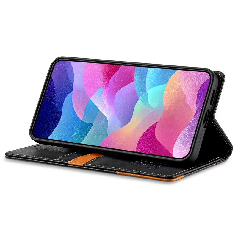 N.BEKUS P3 Funda tipo cartera para Samsung Galaxy S25 FE con bloqueo RFID, soporte y cubierta abatible de cuero PU - Negro