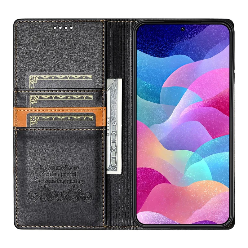N.BEKUS P3 Funda tipo cartera para Samsung Galaxy S25 FE con bloqueo RFID, soporte y cubierta abatible de cuero PU - Negro