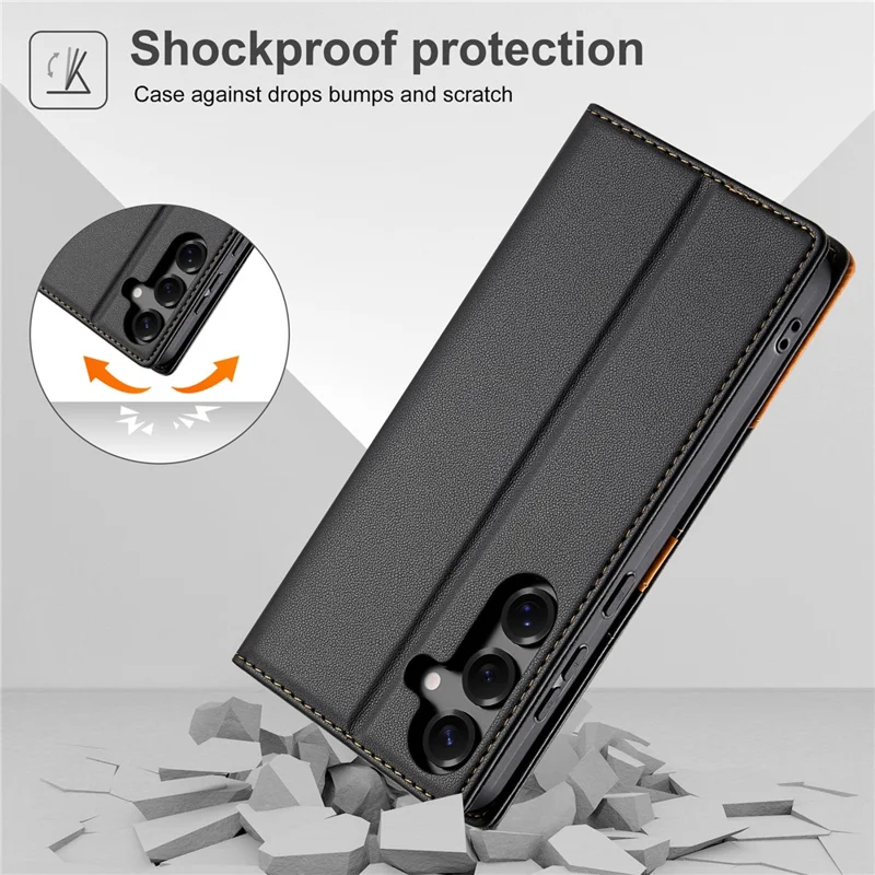 N.BEKUS P3 Funda tipo cartera para Samsung Galaxy S25 FE con bloqueo RFID, soporte y cubierta abatible de cuero PU - Negro