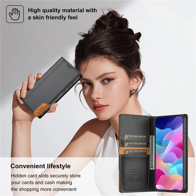 N.BEKUS P3 Hülle für Samsung Galaxy A16 5G / 4G Brieftasche mit RFID-Schutz, Ständer, PU-Leder Flip Handyhülle - Schwarz