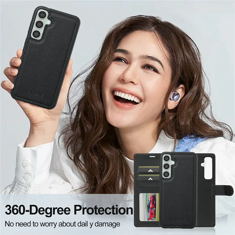 LC.IMEEKE L2 Series for Samsung Galaxy S25 FE Case PU Leather Wallet Detachable Magnetic Phone Cover - Black