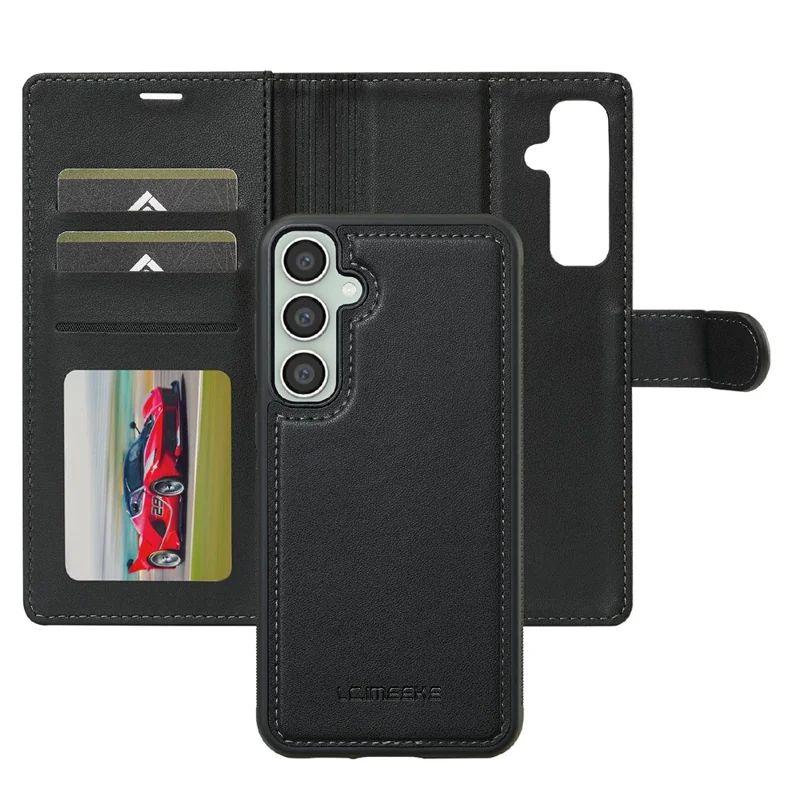 LC.IMEEKE L2 Series for Samsung Galaxy S25 FE Case PU Leather Wallet Detachable Magnetic Phone Cover - Black