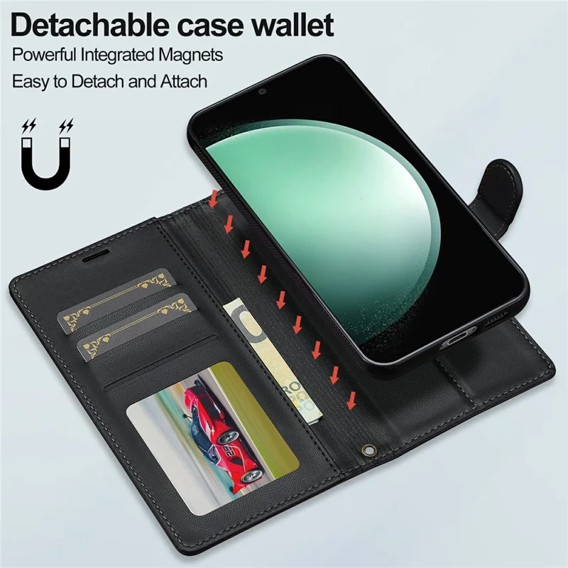 LC.IMEEKE L2 Series for Samsung Galaxy S25 FE Case PU Leather Wallet Detachable Magnetic Phone Cover - Black