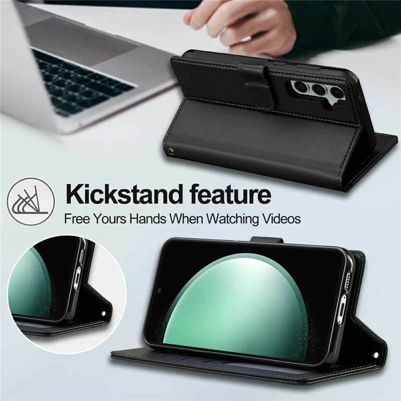 LC.IMEEKE L2 Series for Samsung Galaxy S25 FE Case PU Leather Wallet Detachable Magnetic Phone Cover - Black