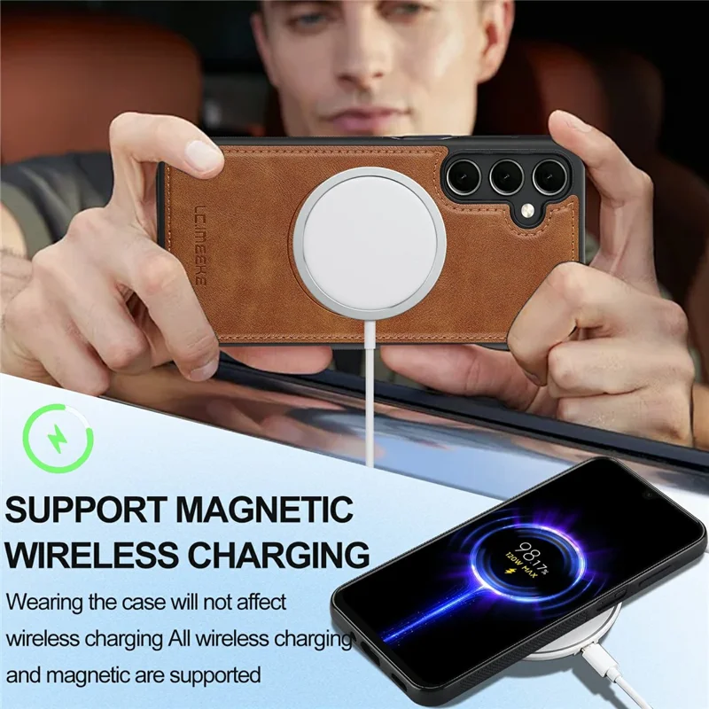 LC.IMEEKE L3 para Samsung Galaxy S25 FE Capa Magnética com Porta-cartões Destacável em Couro e TPU - Marrom