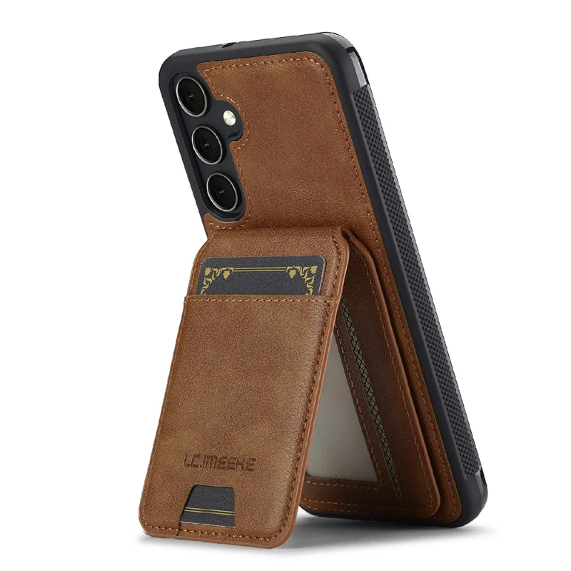 LC.IMEEKE L3 para Samsung Galaxy S25 FE Capa Magnética com Porta-cartões Destacável em Couro e TPU - Marrom
