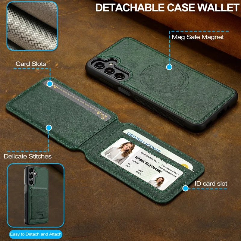 LC.IMEEKE L3 For Samsung Galaxy S25 FE Magnetic Case Detachable Card Holder Leather TPU Mobile Cover  - Green