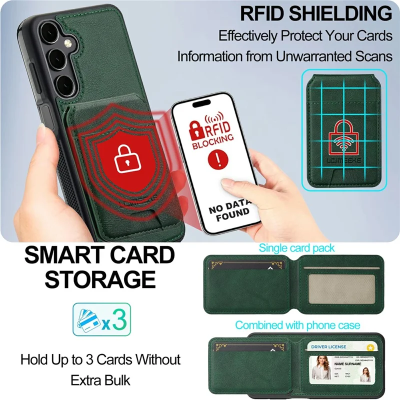 LC.IMEEKE L3 For Samsung Galaxy S25 FE Magnetic Case Detachable Card Holder Leather TPU Mobile Cover  - Green