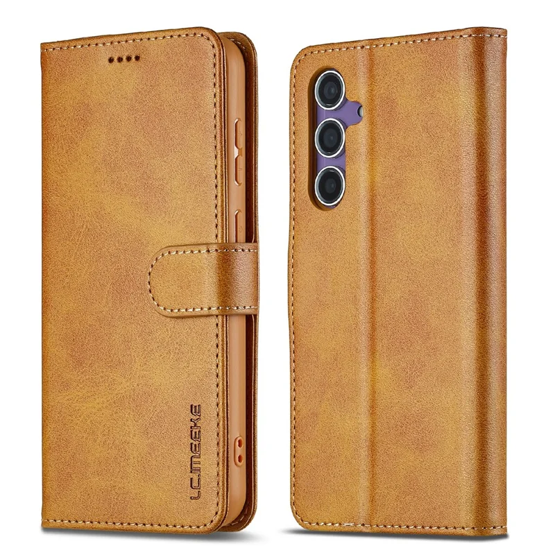 LC.IMEEKE Para Samsung Galaxy S25 FE Capa de Couro PU com Textura de Bezerro, Suporte de Carteira e Capa de Telefone - Preto - Amarelo