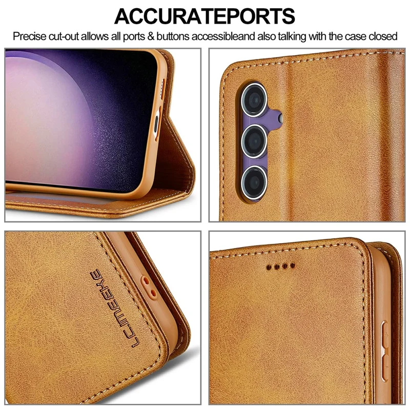 LC.IMEEKE Para Samsung Galaxy S25 FE Capa de Couro PU com Textura de Bezerro, Suporte de Carteira e Capa de Telefone - Preto - Amarelo