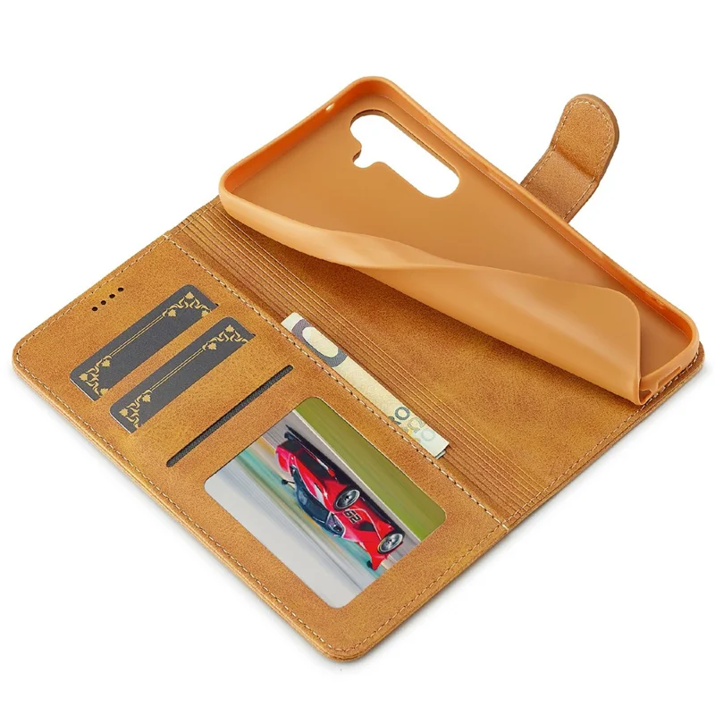 LC.IMEEKE Para Samsung Galaxy S25 FE Capa de Couro PU com Textura de Bezerro, Suporte de Carteira e Capa de Telefone - Preto - Amarelo