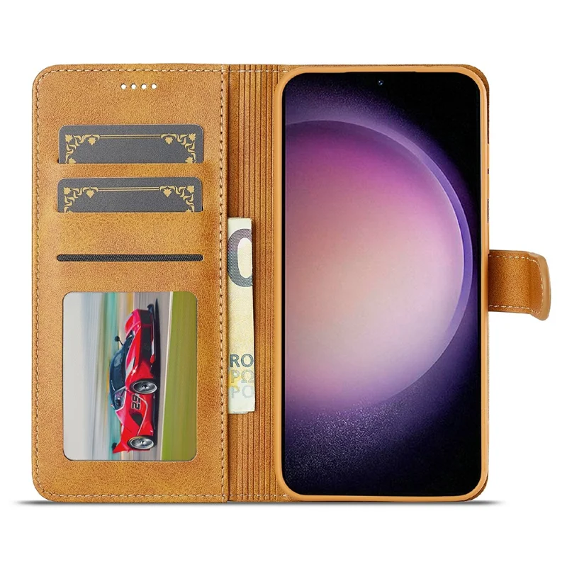 LC.IMEEKE Para Samsung Galaxy S25 FE Capa de Couro PU com Textura de Bezerro, Suporte de Carteira e Capa de Telefone - Preto - Amarelo